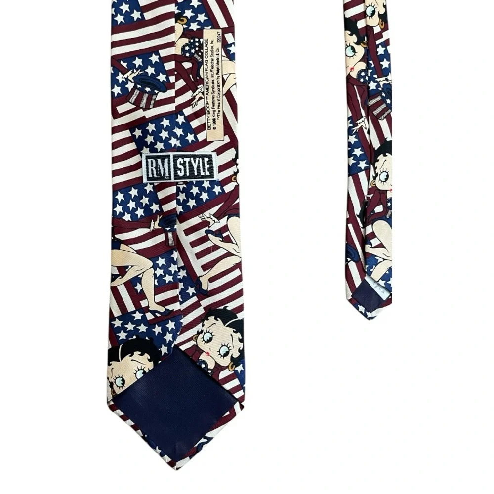Vintage 1998 Ralph Marlin Betty Boop American Flag Men’s Neck Tie USA 100% silk